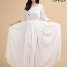 Vintage Style White Maxi Length Chiffon Wedding Dress with Lace Bodice Style