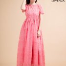 Coral Embroidered Organza Lace Maxi Prom Dress with High Waistline