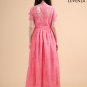 Coral Embroidered Organza Lace Maxi Prom Dress with High Waistline