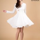 White Stretchy Floral Lace and Chiffon Cocktail Mini Dress