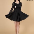 Black Stretchy Floral Lace and Chiffon Cocktail Mini Dress