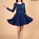 Dark Blue Stretchy Floral Lace and Chiffon Cocktail Mini Dress