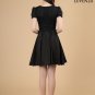 Short Sleeved Black Stretchy Floral Lace and Chiffon Cocktail Mini Dress with Puffed Sleeves