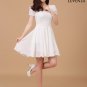 Short Sleeved White Stretchy Floral Lace and Chiffon Cocktail Mini Dress with Puffed Sleeves