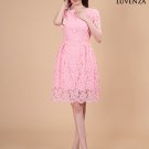 Retro Peplum Waist Pink Lace Mini Cocktail Dress with Scalloped Hem