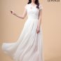 White V Neck Embroidered Lace Wedding Dress with Long Flowing Chiffon Skirt