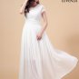 White V Neck Embroidered Lace Wedding Dress with Long Flowing Chiffon Skirt