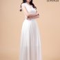 White V Neck Embroidered Lace Wedding Dress with Long Flowing Chiffon Skirt