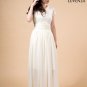 Ivory V Neck Embroidered Lace Wedding Dress with Long Flowing Chiffon Skirt