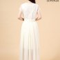 Ivory V Neck Embroidered Lace Wedding Dress with Long Flowing Chiffon Skirt