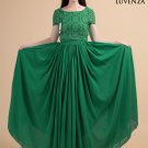 Vintage Style Emerald Green Embroidered Lace and Chiffon Maxi Length Prom Dress