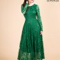 Emerald Green Classic Boat Neck Maxi Length Floral Lace Prom Dress