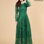Emerald Green Classic Boat Neck Maxi Length Floral Lace Prom Dress