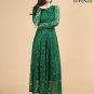 Emerald Green Classic Boat Neck Maxi Length Floral Lace Prom Dress