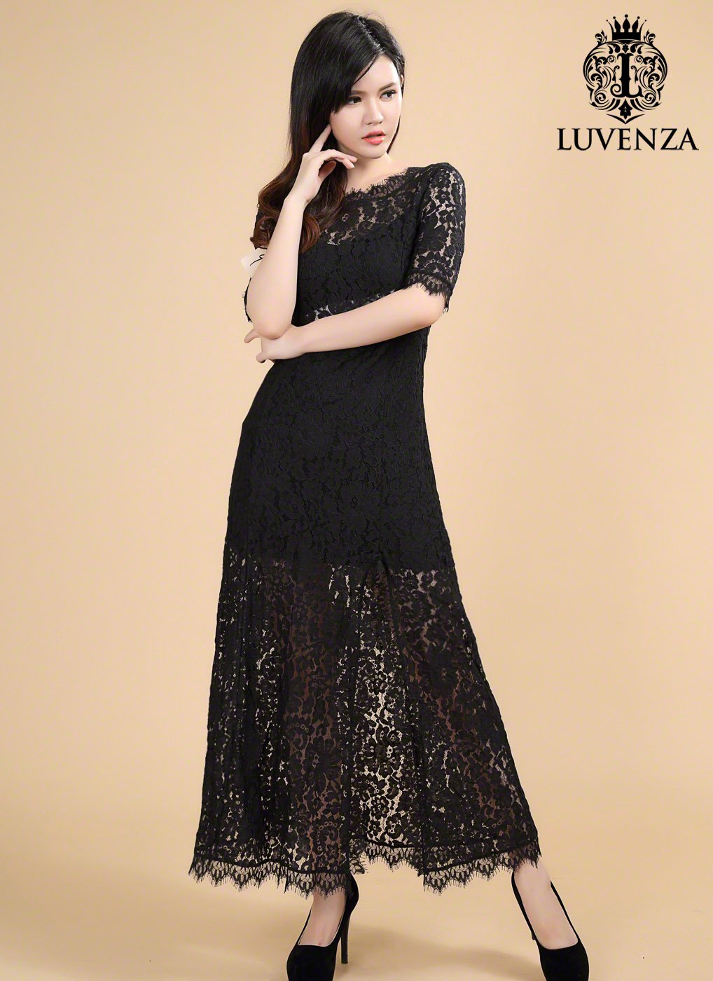 Emerald Green Classic Boat Neck Maxi Length Floral Lace Prom Dress