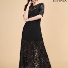 Emerald Green Classic Boat Neck Maxi Length Floral Lace Prom Dress