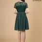 Dark Green Fit and Flare Floral Lace and Chiffon Bridesmaid Mini Dress with Wide Skirt Hem