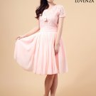 Light Pink Fit and Flare Floral Lace and Chiffon Bridesmaid Mini Dress with Wide Skirt Hem
