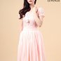 Light Pink Fit and Flare Floral Lace and Chiffon Bridesmaid Mini Dress with Wide Skirt Hem
