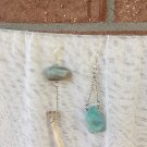 handmade light blue stone crystal silver earrings with real bone