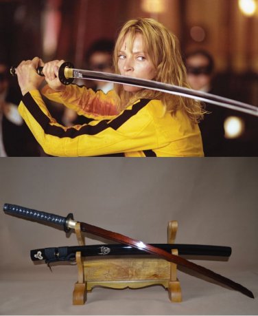 Kill Bill Sword Red&Black Samurai Katana Damascus Steel Full Tang Blade Iron Tsuba - Free Shipping