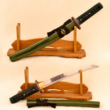 Samurai Short Sword Japanese Tanto Green Bamboo 1060 High Carbon Steel Full Tang - Free Shipping