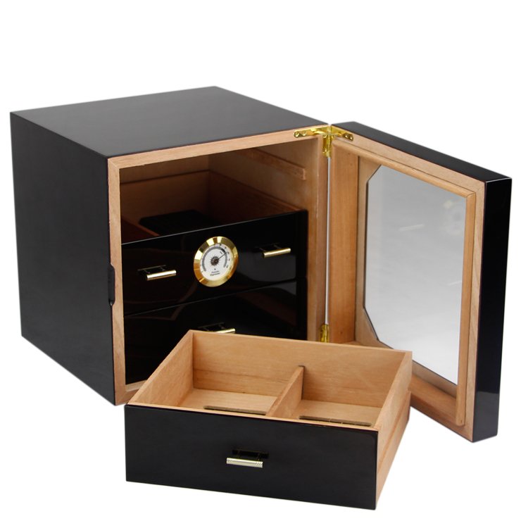 COHIBA Cigar Humidor Luxury Black Glossy Finish Wooden