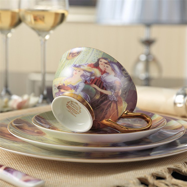 Vintage Bone China Dinnerware Set Painted Porcelain Cutlery Tableware