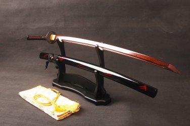 Red Damascus Blade Samurai Sword Japanese Katana Folded Steel Battle Ready Sharp