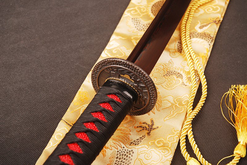 Red Damascus Blade Samurai Sword Japanese Katana Folded Steel Battle ...