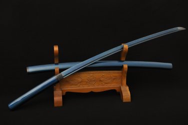 Blue Blade Samurai Sword Katana Japanese Damascus Folded Steel Bull Horn Sheath Battle Ready 41"