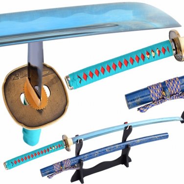 Japanese Samurai Sword Katana 1060 Carbon Steel Full Tang Blue Blade Sharp Battle Ready