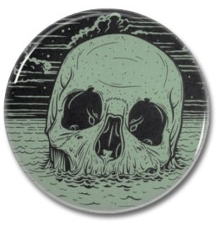 Skull Rise button (25mm, badges, pins, occult, horror)