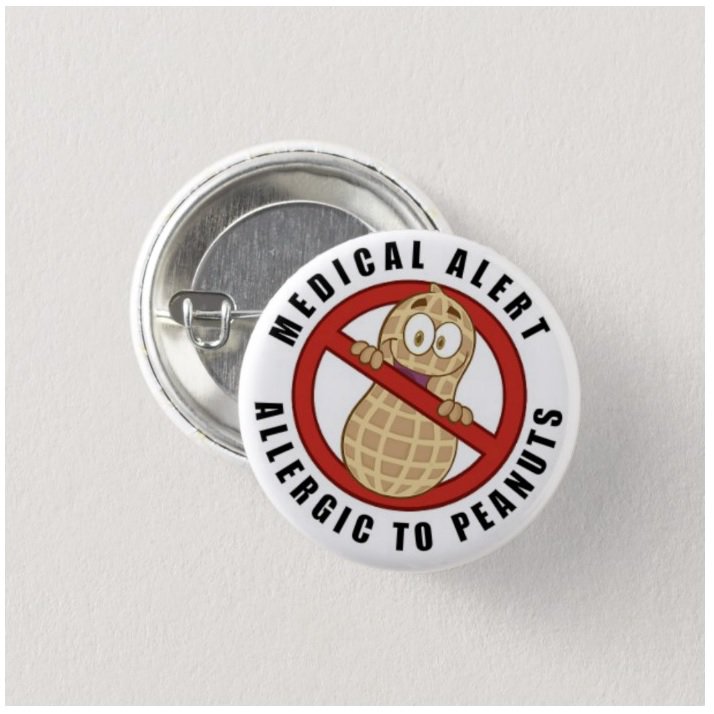 Allergic To Peanuts Medical Alert button (badge, pin, 25mm)