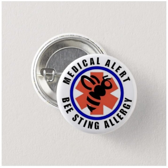 Bee Sting Allergies Medical Alert button (badge, pin, 25mm)