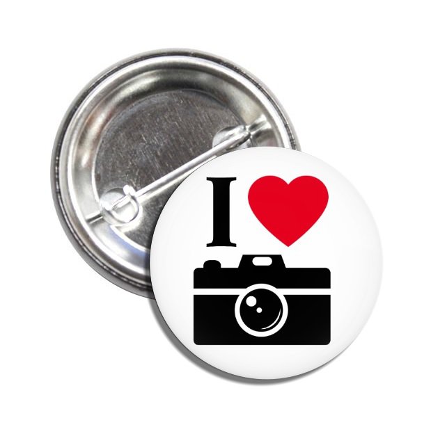 I Love Photography button (25mm, badges, pins, funny, quotes)