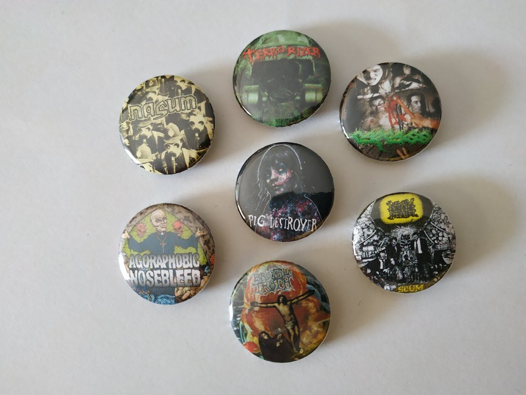 7 x Grindcore band button! (25mm, badges, pinbacks, patches)