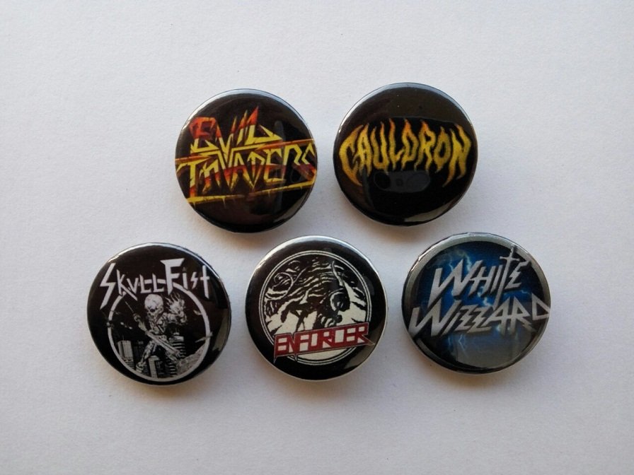 5 x New Wave Of Traditional Heavy Metal buttons (25mm, badges, pinbacks)