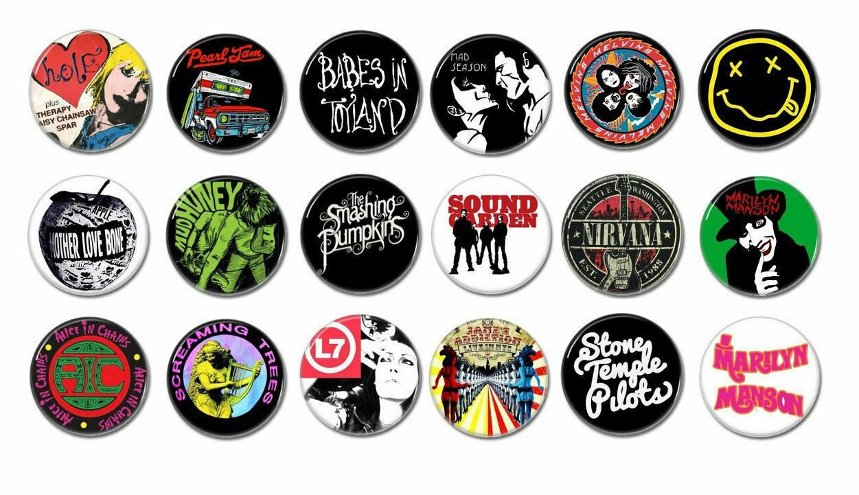 18 x Alternative Rock band buttons (25mm, badges, pinbacks, patches)