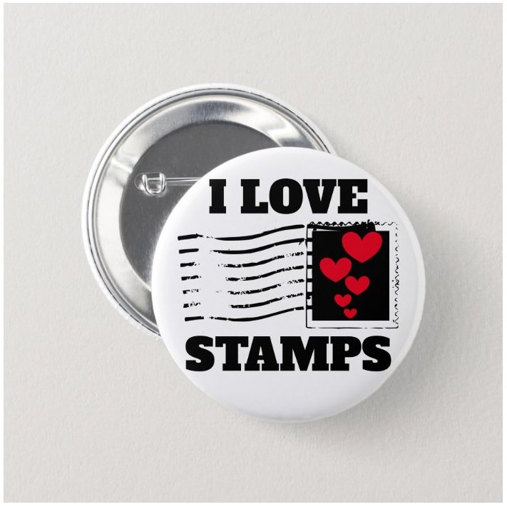 I Love Stamps button (25mm,badges, pinbacks,collector,philately,postage,vintage)