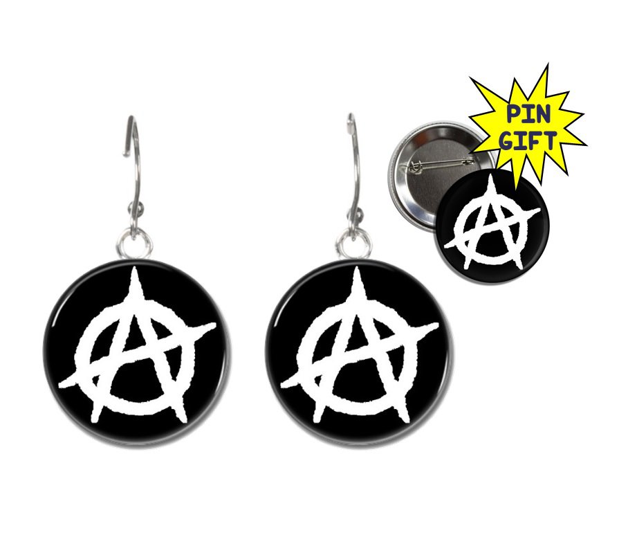 Anarchy button earrings plus free pinback (25mm, 1inch)