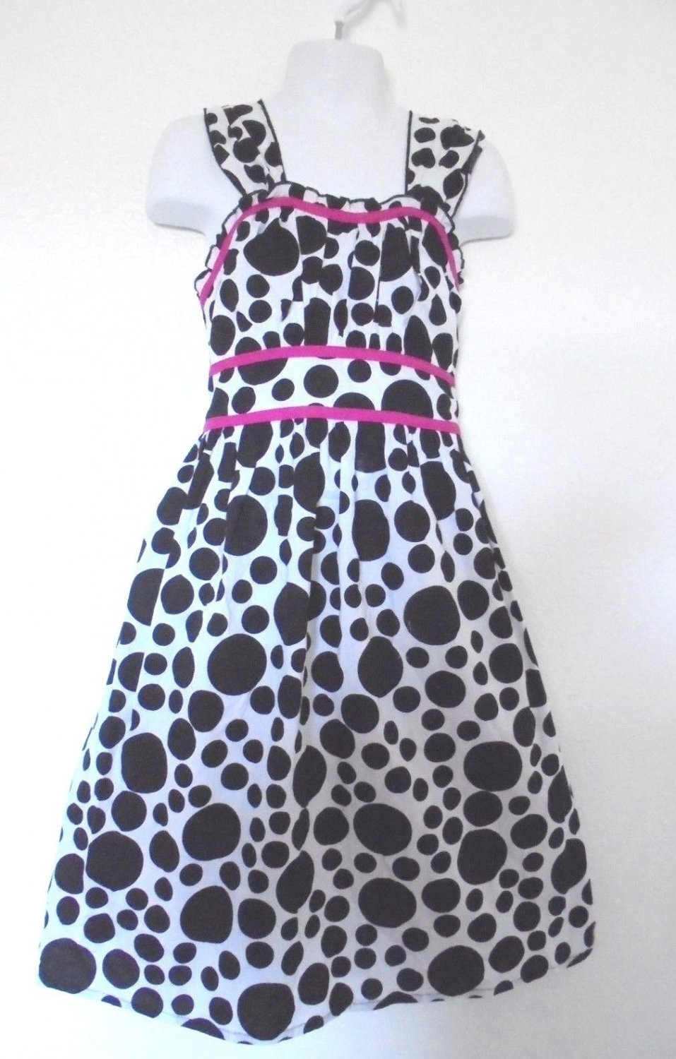 Speechless - Blk/Wte Polka Dot Dress w/Pink Trim & Ruffles Girls Size 8 Nice