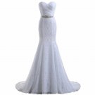 Elegant Sweetheart Ivory White Lace Mermaid Wedding Dress W/ Lace Up Back
