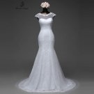 Elegant Cap Sleeve Mermaid Wedding Dress Removable Train and Lace Up Back