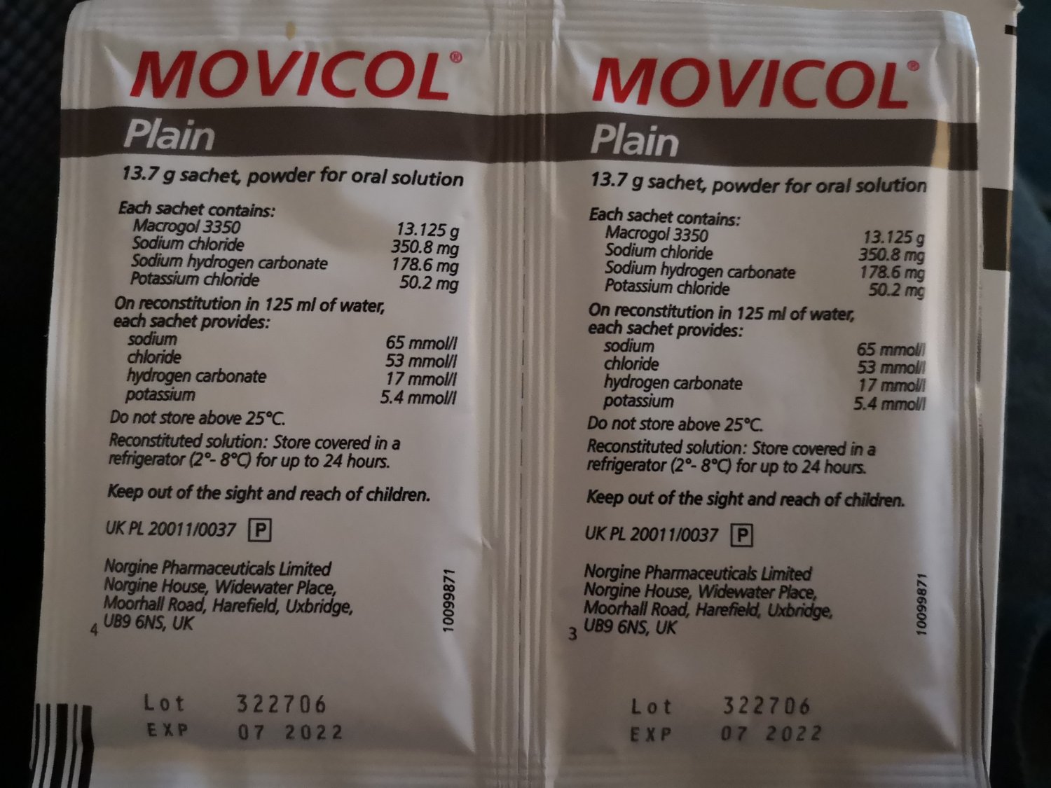 Movicol Plain 13.7g sachet for oral solution