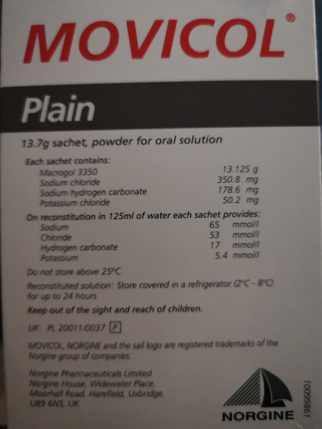 Movicol Plain 13.7g sachet for oral solution