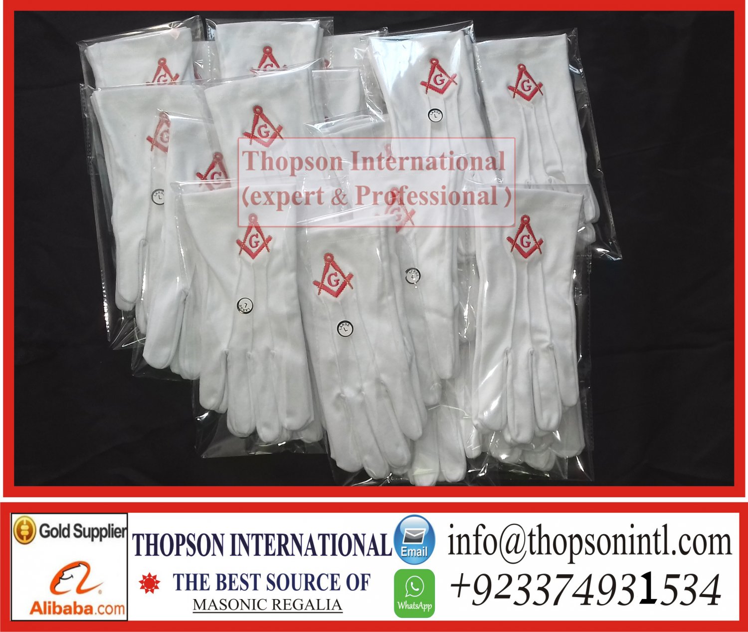 Masonic Master mason white cotton gloves