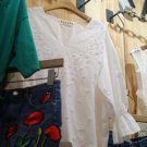 #001 Cream Crochet Top Floral Embroidery Denim Skirt Set of 2