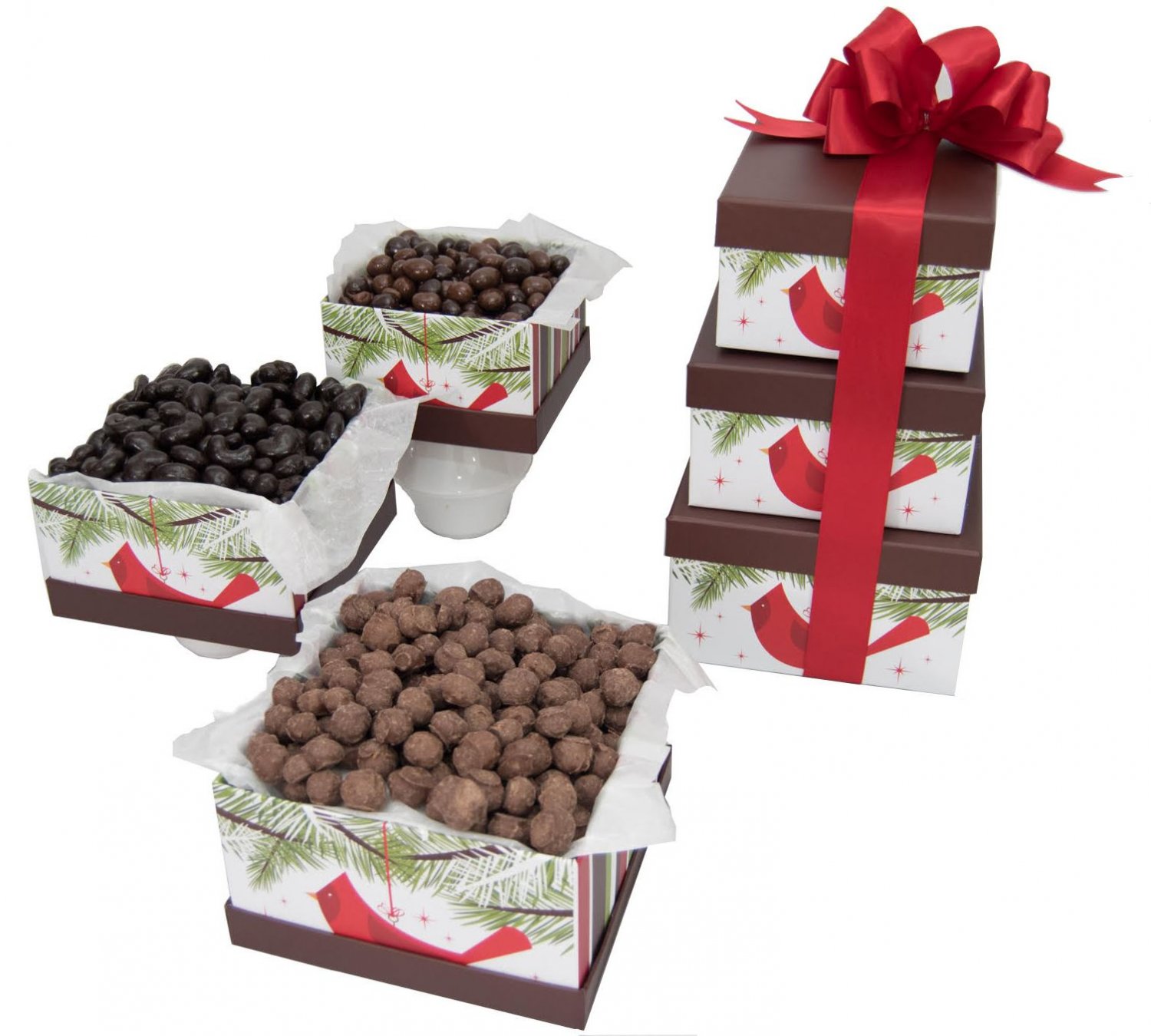 Christmas Cardinal Chocolate Nut Gift Tower
