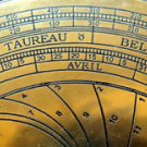 FRENCH ASTRONOMICAL ASTROLABE ON TEAK DISPLAY STAND IN ANTIQUATED BRASS